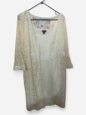 Torrid Plus Size 0X Lace Overlay Dress 2-Piece Set | cream ivory Slip Dress